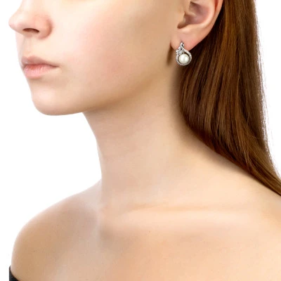 Серьги из серебра c белыми речными жемчужинами 8-8,5 мм