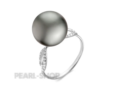 Кольцо из белого золота с черной морской Таитянской жемчужиной 11-11,5 мм