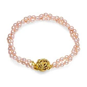 Браслет в 2 ряда из розового рисообразного речного жемчуга. Жемчужины 3,5-4 мм