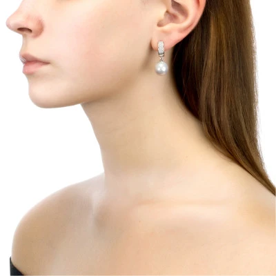 Серьги из серебра c белыми японскими речными жемчужинами 12,5-13 мм