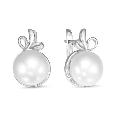 Серьги из белого золота с белыми речными жемчужинами 10,5-11 мм