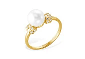 Кольцо из желтого золота с белой речной жемчужиной 7-7,5 мм