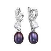 Серьги из серебра с черными речными жемчужинами 7,5-8 мм