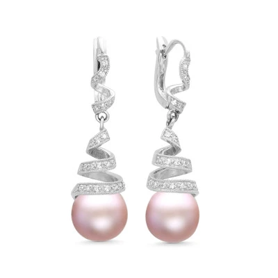 Серьги из серебра с розовыми речными жемчужинами 10,5-11 мм