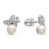 Серьги "Бабочки"  из серебра c белыми речными жемчужинами 5,5-6 мм