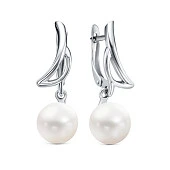Серьги из серебра с белыми речными жемчужинами 9,5-10 мм