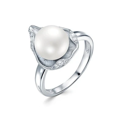 Кольцо из серебра с белой речной жемчужиной 8,5-9 мм