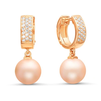 Серьги из серебра с розовыми речными жемчужинами 8,5-9 мм
