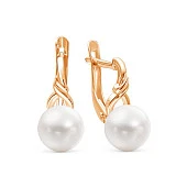Серьги из красного золота с белыми речными жемчужинами 7,5-8 мм