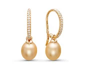 Серьги из серебра с золотистыми речными жемчужинами 8-8,5 мм