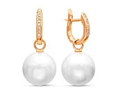 Серьги из серебра c белыми японскими речными жемчужинами 14-14,5 мм