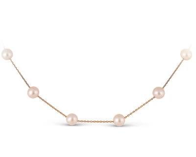Цепочка из красного золота с розовыми морскими жемчужинами 7-7,5 мм. Длина 42 см