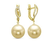 Серьги из желтого золота с золотистыми морскими Австралийскими жемчужинами 12-12,5 мм