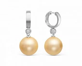 Серьги из серебра с золотистыми жемчужинами "Майорика" 14 мм