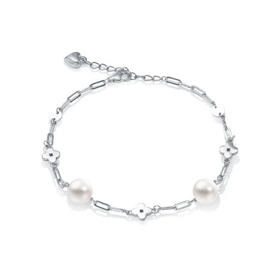 Браслет из серебра 925 пробы с белыми речными жемчужинами 7-7,5 мм