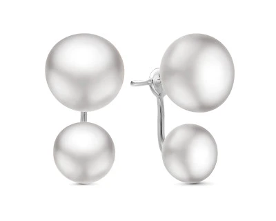 Пусеты "Диор" из серебра с серебристыми речными жемчужинами 9-11,5 мм