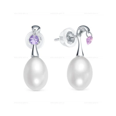 Серьги из серебра с белыми речными жемчужинами 7,5-8 мм