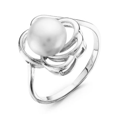 Кольцо из белого золота с белой речной жемчужиной 7-7,5 мм