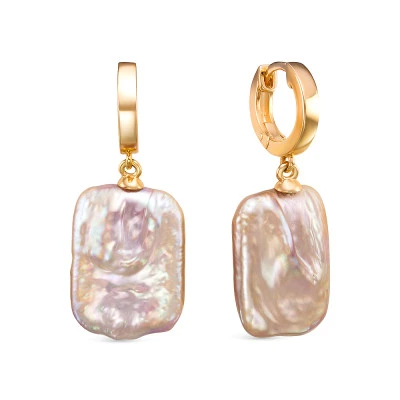 Серьги из серебра c розовыми речными жемчужинами "Барокко" 15-19 мм