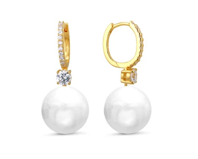 Серьги из серебра c белыми японскими речными жемчужинами 14-14,5 мм