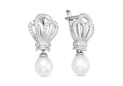 Серьги из серебра c белыми речными жемчужинами 7-8 мм