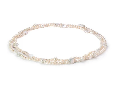 Длинные бусы из белого речного жемчуга класса АА+. Жемчужины 7-18 мм