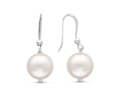 Серьги из серебра с белыми речными жемчужинами 9-10 мм