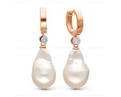 Серьги из серебра c белыми речными жемчужинами "Барокко" 13-16 мм