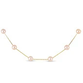 Цепочка из желтого золота с розовыми морскими жемчужинами 7-7,5 мм. Длина 45 см