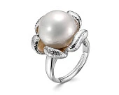 Кольцо из серебра с белой речной жемчужиной "Эдисон" 13-13,5 мм