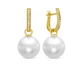 Серьги из желтого золота с белыми морскими Австралийскими жемчужинами 12-12,5 мм