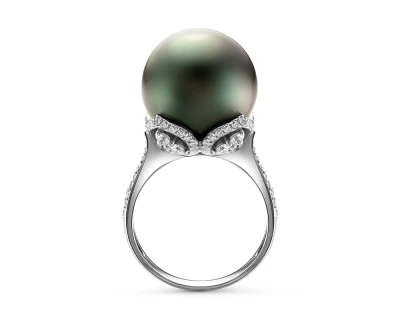 Кольцо из серебра с черной морской Таитянской жемчужиной 14-16 мм