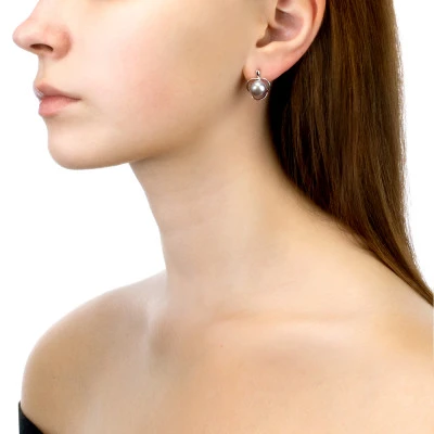 Серьги из серебра с серебристыми речными жемчужинами 9-9,5 мм