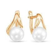 Серьги из красного золота с белыми речными жемчужинами 7,5-8 мм