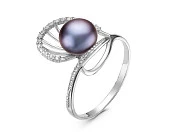 Кольцо из серебра с черной речной жемчужиной 8,5-9 мм