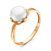 Кольцо из красного золота с белой речной жемчужиной 7,5-8 мм
