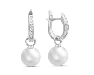 Серьги из серебра с белыми круглыми жемчужинами 8-8,5 мм