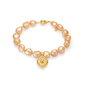 Браслет "Сердце" из золотистого барочного жемчуга 10-11 мм с подвеской из серебра