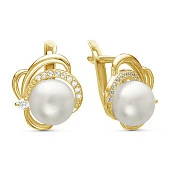 Серьги из желтого золота с белыми речными жемчужинами 7-7,5 мм