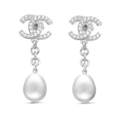 Серьги из серебра c белыми речными жемчужинами 10-11 мм