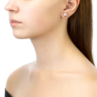 Серьги-гвоздики из серебра с розовыми речными жемчужинами 8,5-9 мм