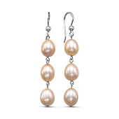Серьги из серебра с розовыми каплевидными жемчужинами 7,5-8 мм