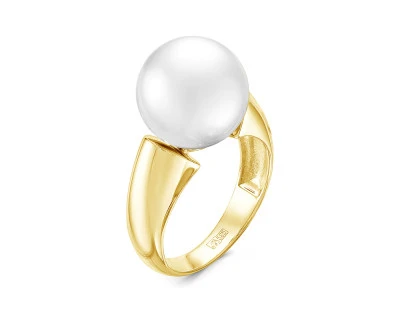Кольцо из желтого золота с белой морской Австралийской жемчужиной 11-12 мм