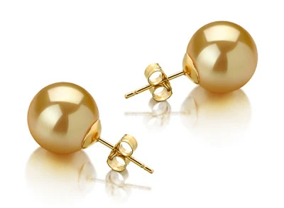 Пусеты из золота 585 пробы с морскими золотистыми Австралийскими жемчужинами 11-11,5 мм