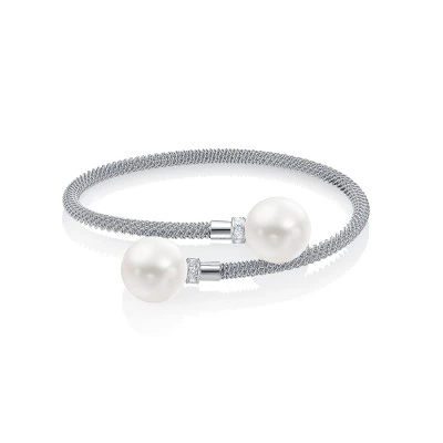 Браслет серебряный с японскими речными жемчужинами. Жемчужины 13,5-14 мм