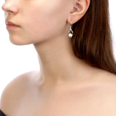 Серьги из белого золота с белыми речными жемчужинами 8 мм