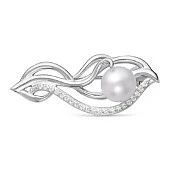 Брошь из серебра с белой речной жемчужиной 8,5-9 мм