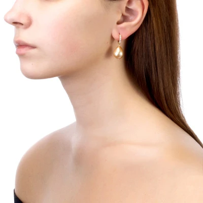 Серьги из серебра с золотистыми жемчужинами "Барокко" 11-12 мм