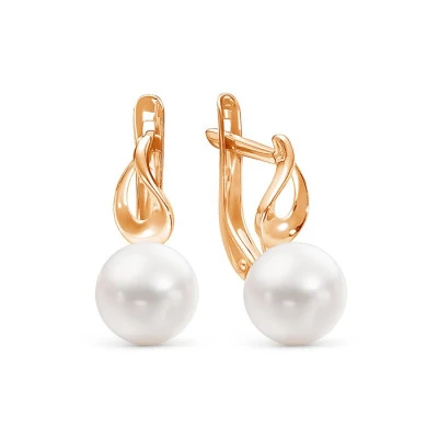 Серьги из красного золота с белыми речными жемчужинами 7,5-8 мм