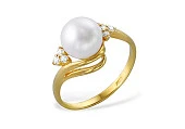 Кольцо из желтого золота с белой речной жемчужиной 7,5-8 мм